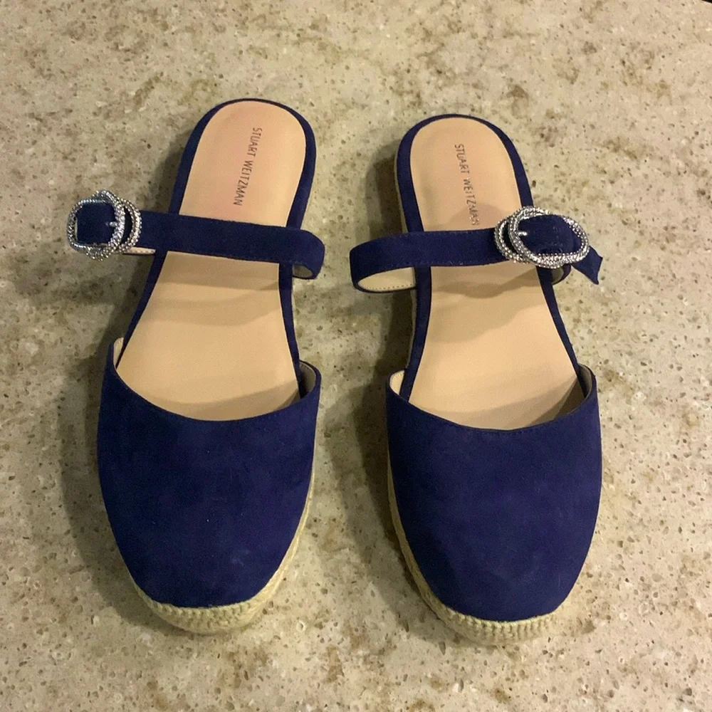 NWOT Stuart Weitzman Crystal Buckle Suede Espadrille Size 7.5